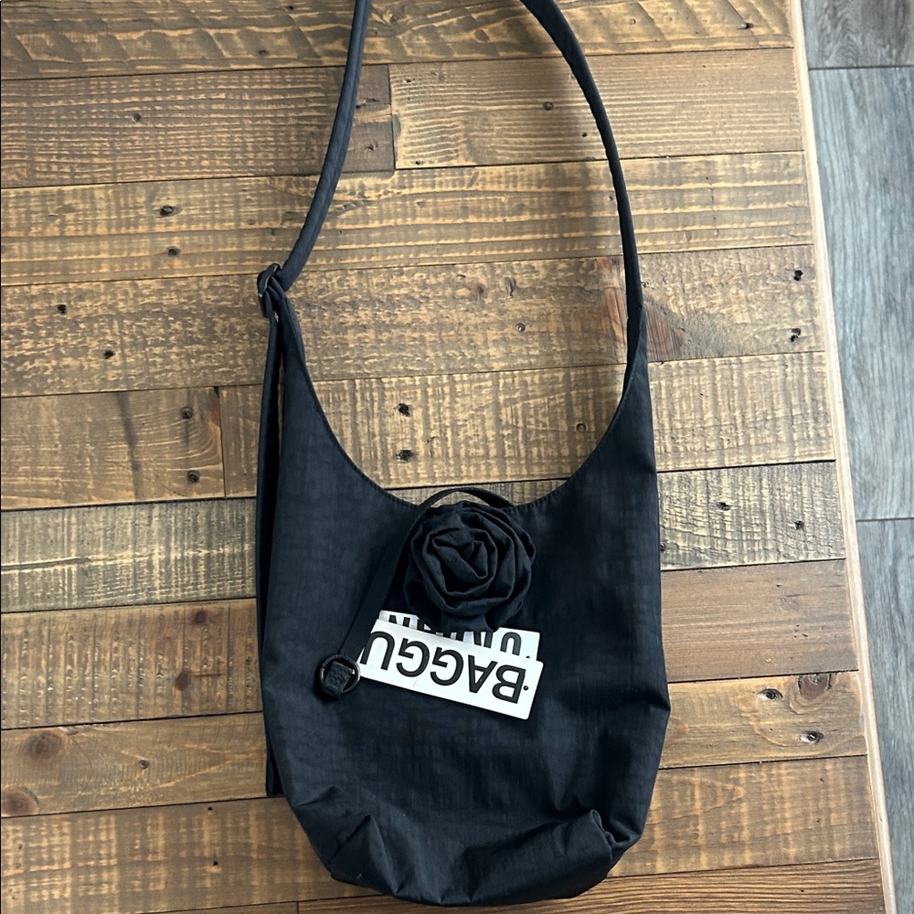 BAGGU Black Small Nylon Sling Bag with Rosette - Picture 3 of 8